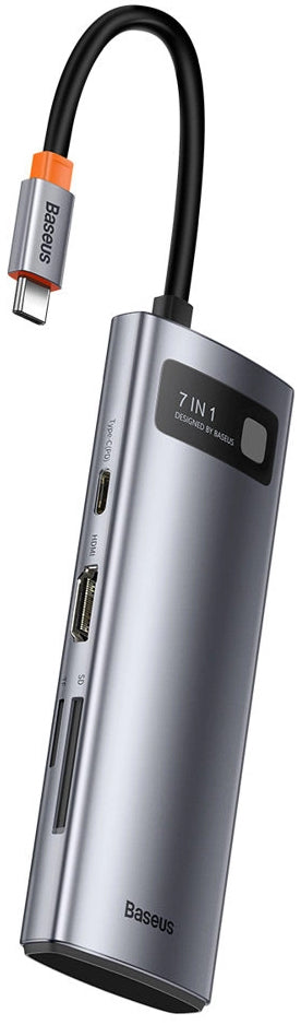 Hub USB-C Baseus Metal Gleam, 2 x USB-A 3.0 - 2 x USB-C - 1 x HDMI - 1 x SD - 1 x microSD, Šedý WKWG020113