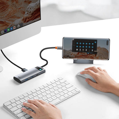Hub USB-C Baseus Metal Gleam, 2 x USB-A 3.0 - 2 x USB-C - 1 x HDMI - 1 x SD - 1 x microSD, Šedý WKWG020113