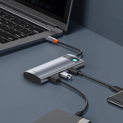 Hub USB-C Baseus Metal Gleam, 2 x USB-A 3.0 - 2 x USB-C - 1 x HDMI - 1 x SD - 1 x microSD, Šedý WKWG020113