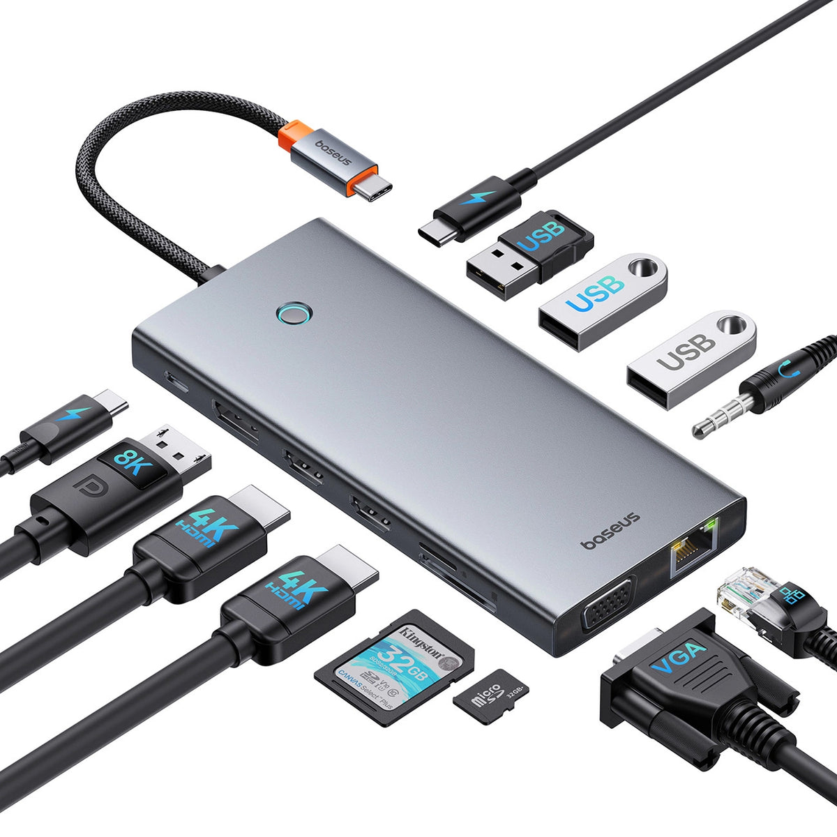 Hub USB-C Baseus PortalJoy, 13v1, Šedý B00053002811-01