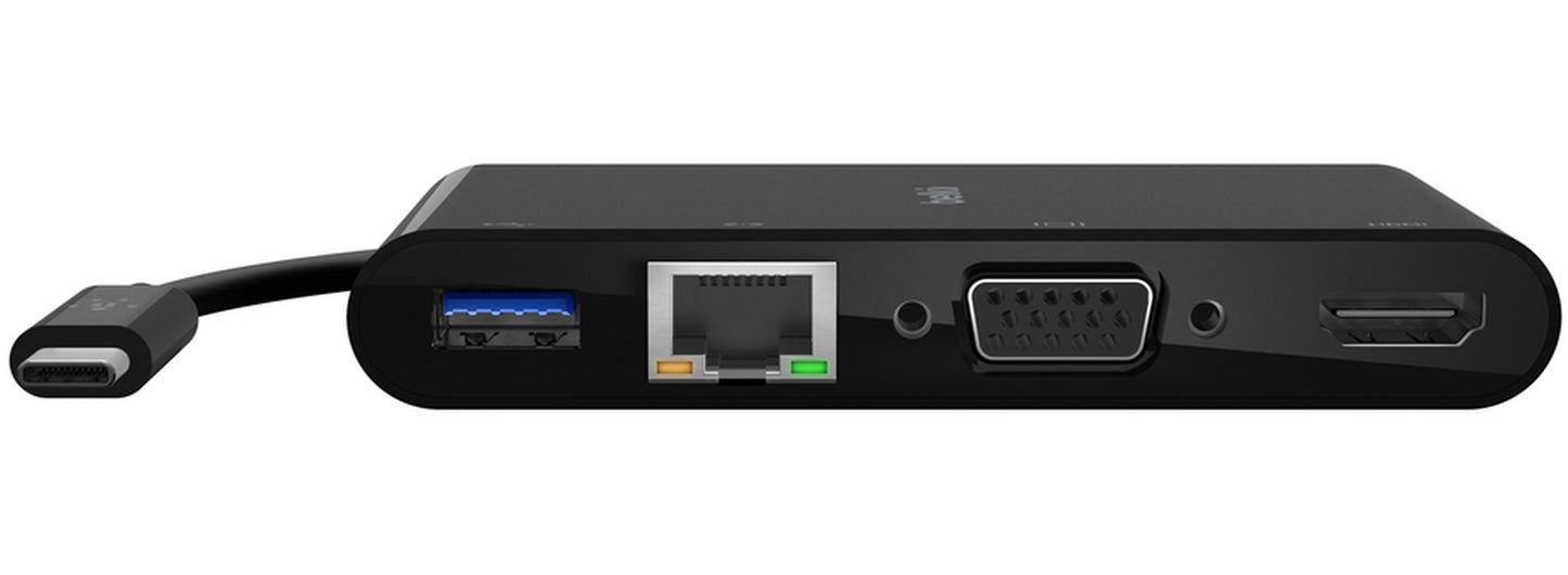 USB-C Hub Belkin Connect, 1 x USB-A 3.0 - 1 x HDMI - 1 x VGA - 1 x RJ45, Černá AVC005btBK