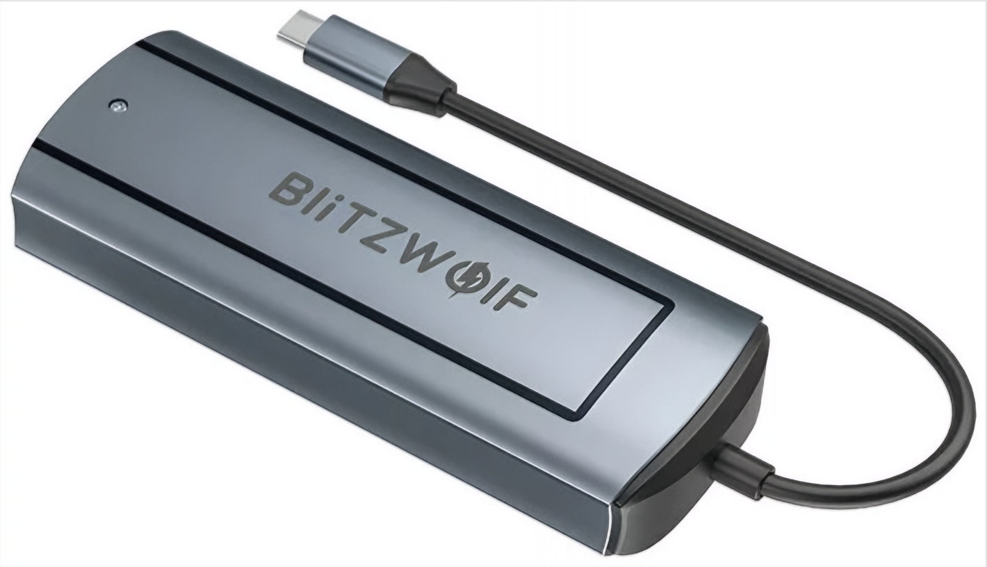 Hub USB-C BlitzWolf BW-Neo TH13, 3 x USB-A 3.0 - 1 x USB-C - 1 x Display Port - 1 x SSD rozhraní, Šedá