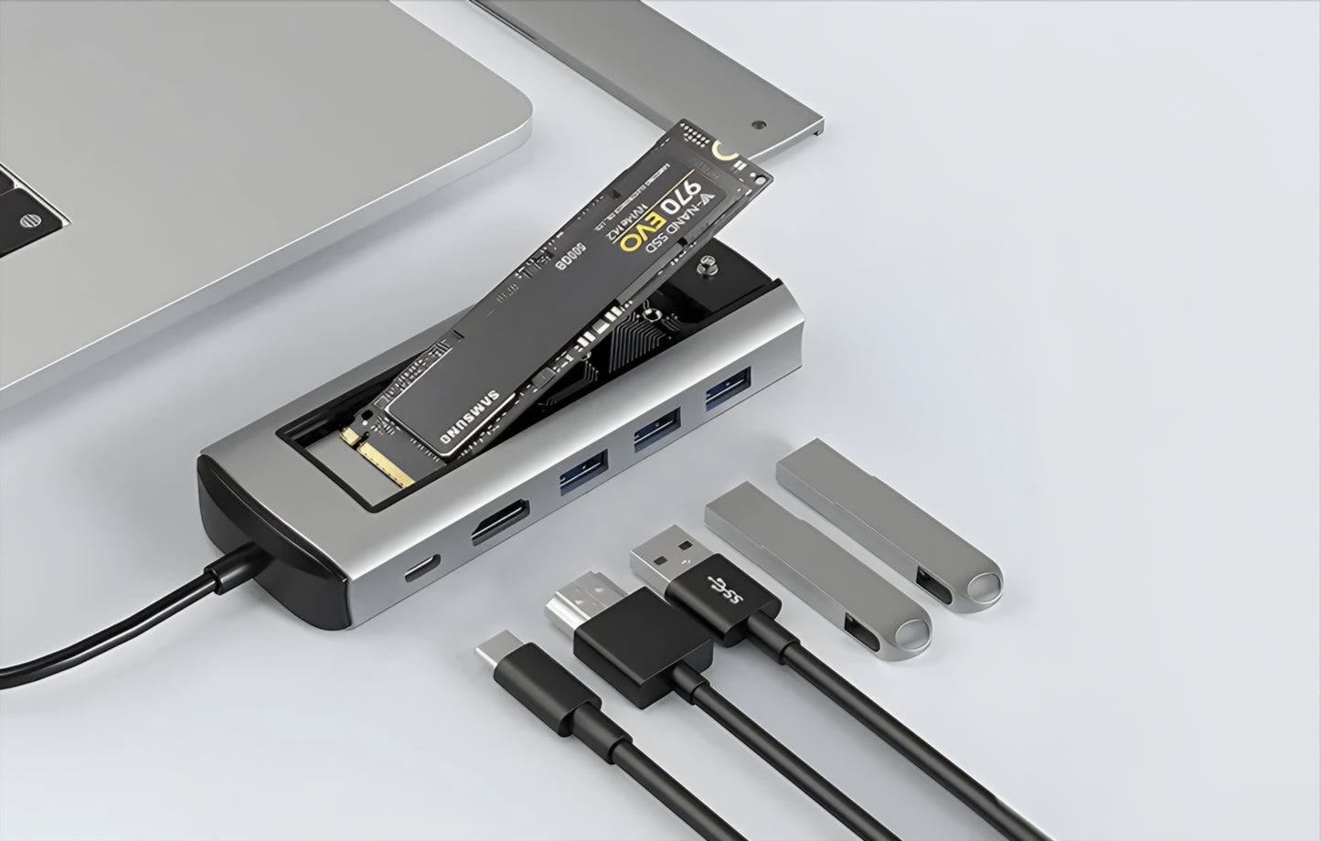 Hub USB-C BlitzWolf BW-Neo TH13, 3 x USB-A 3.0 - 1 x USB-C - 1 x Display Port - 1 x SSD rozhraní, Šedá