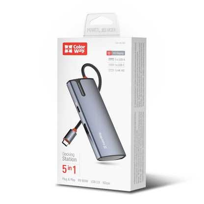 Hub USB-C ColorWay CW-HUB01, 5v1, Stříbrný