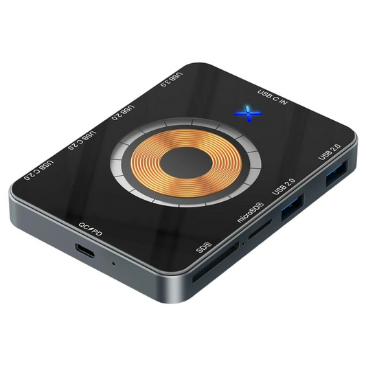 USB-C hub s bezdrátovým nabíjením QI OEM YC7209, 10v1, šedý