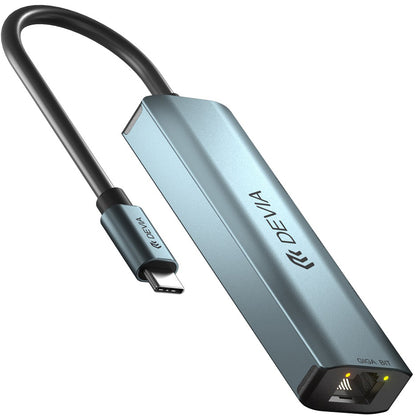 Hub USB-C DEVIA EC621, 3 x USB-A 3.0 - 1 x RJ45, šedý