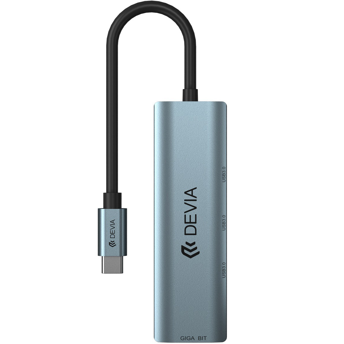 Hub USB-C DEVIA EC621, 3 x USB-A 3.0 - 1 x RJ45, šedý