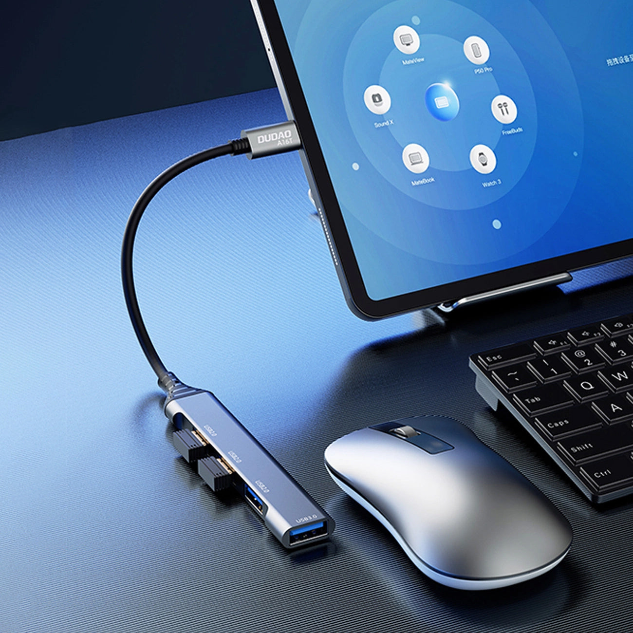 Hub USB-C Dudao A16T, 1 x USB-A 3.0 - 3 x USB-A, Černý