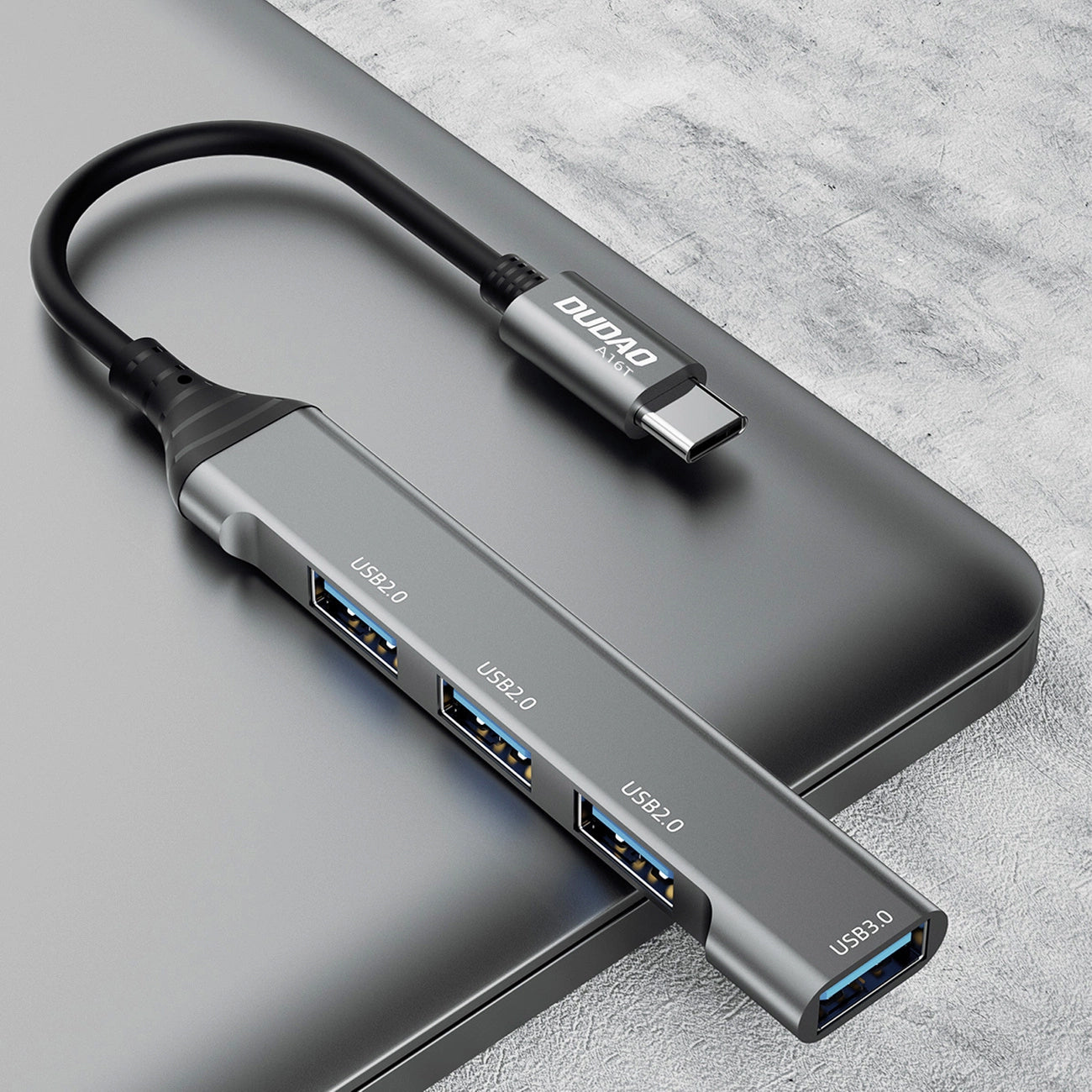 Hub USB-C Dudao A16T, 1 x USB-A 3.0 - 3 x USB-A, Černý