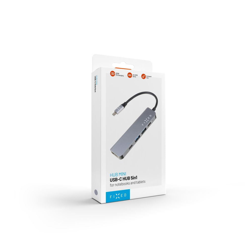 Hub USB-C Fixed, 4v1, Šedý
