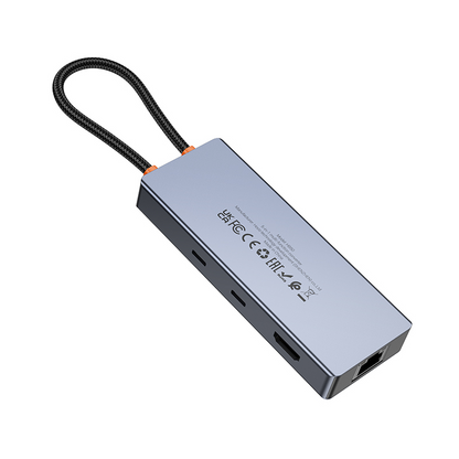 USB-C Hub HOCO HB52, 2 x USB-A 3.0 - 2 x USB-C - 1 x HDMI - 1 x RJ45 - 1 x SD - 1 x microSD, Šedý