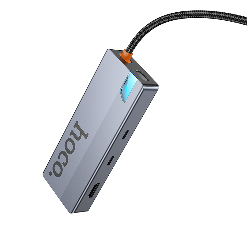 USB-C Hub HOCO HB52, 2 x USB-A 3.0 - 2 x USB-C - 1 x HDMI - 1 x RJ45 - 1 x SD - 1 x microSD, Šedý