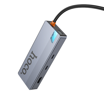 USB-C Hub HOCO HB52, 2 x USB-A 3.0 - 2 x USB-C - 1 x HDMI - 1 x RJ45 - 1 x SD - 1 x microSD, Šedý