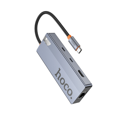 USB-C Hub HOCO HB52, 2 x USB-A 3.0 - 2 x USB-C - 1 x HDMI - 1 x RJ45 - 1 x SD - 1 x microSD, Šedý
