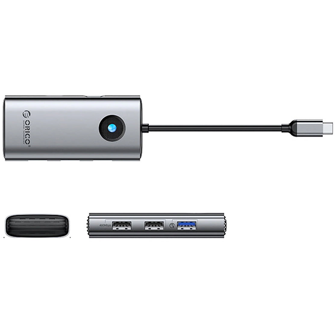 USB-C rozbočovač Orico PW11-5P, 1 x USB-A 3.0 - 2 x USB-A - 1 x USB-C - 1 x HDMI, šedý