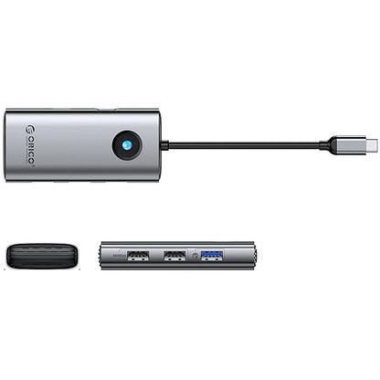 USB-C rozbočovač Orico PW11-5P, 1 x USB-A 3.0 - 2 x USB-A - 1 x USB-C - 1 x HDMI, šedý