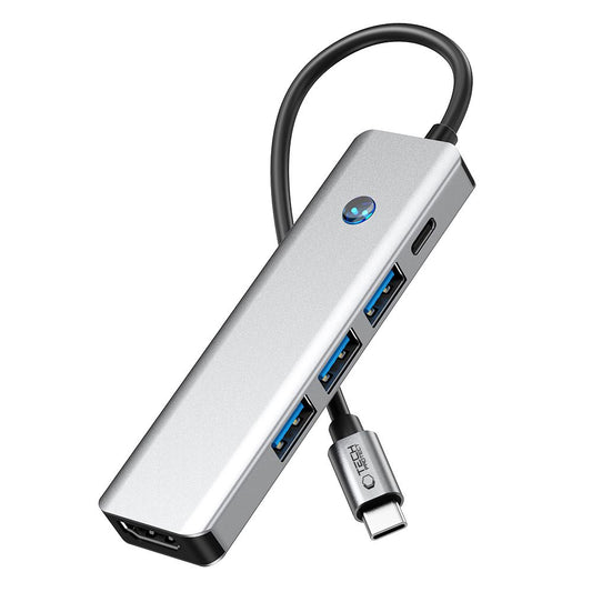 Hub USB-C Tech-Protect HB01, 1 x USB-A 3.0 - 2 x USB-A - 1 x USB-C - 1 x HDMI, Šedý