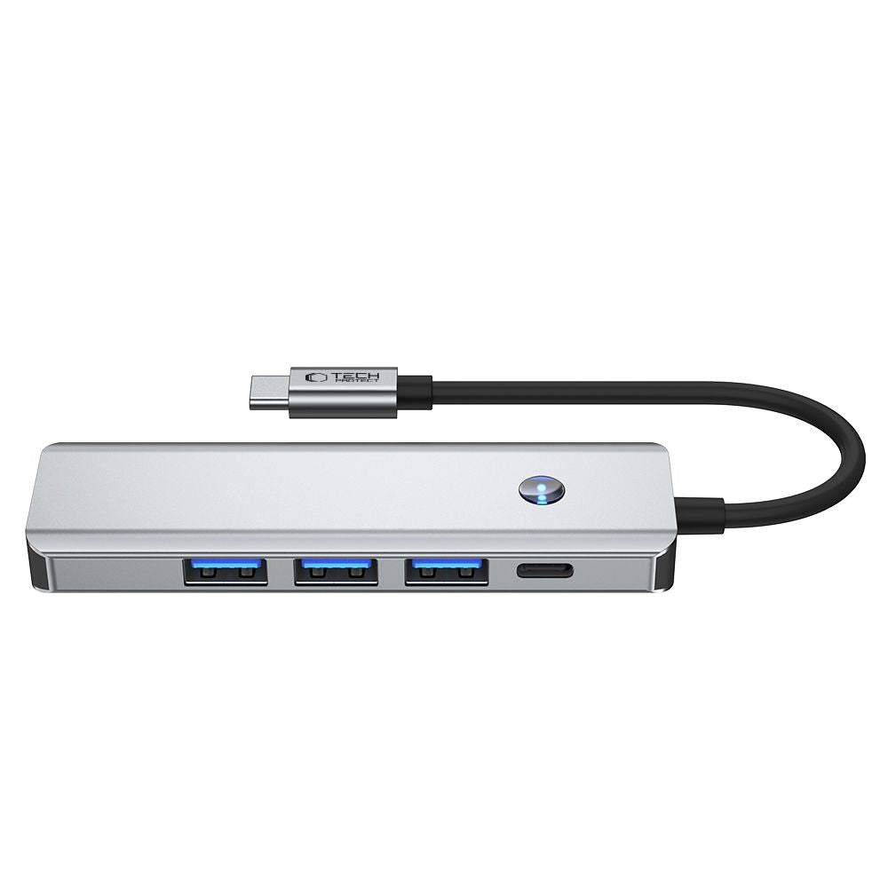 Hub USB-C Tech-Protect HB01, 1 x USB-A 3.0 - 2 x USB-A - 1 x USB-C - 1 x HDMI, Šedý