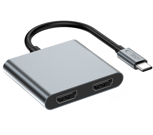 Hub USB-C Tech-Protect HB08, 1 x USB-A - 1 x USB-C - 2 x HDMI, Šedý