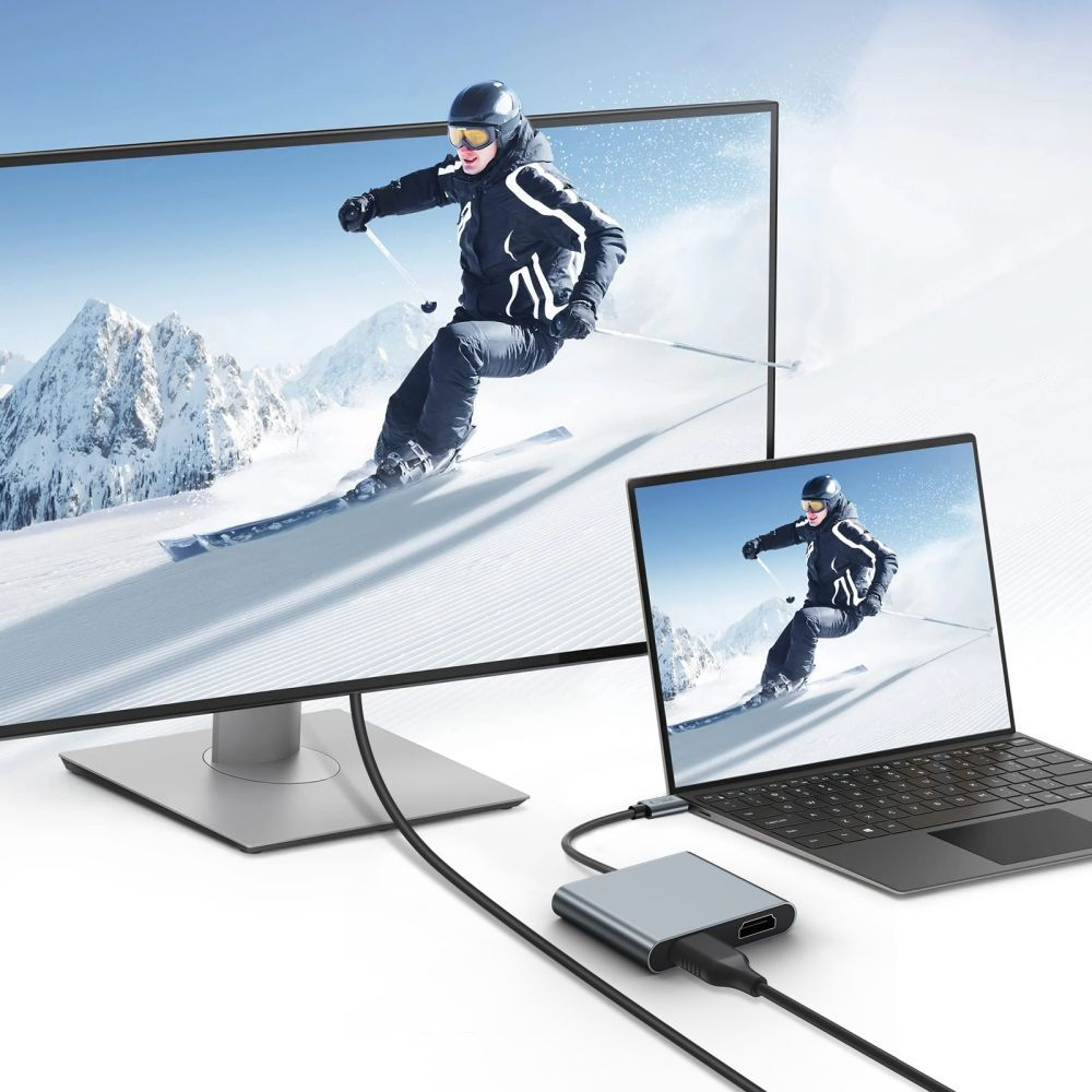 Hub USB-C Tech-Protect HB08, 1 x USB-A - 1 x USB-C - 2 x HDMI, Šedý