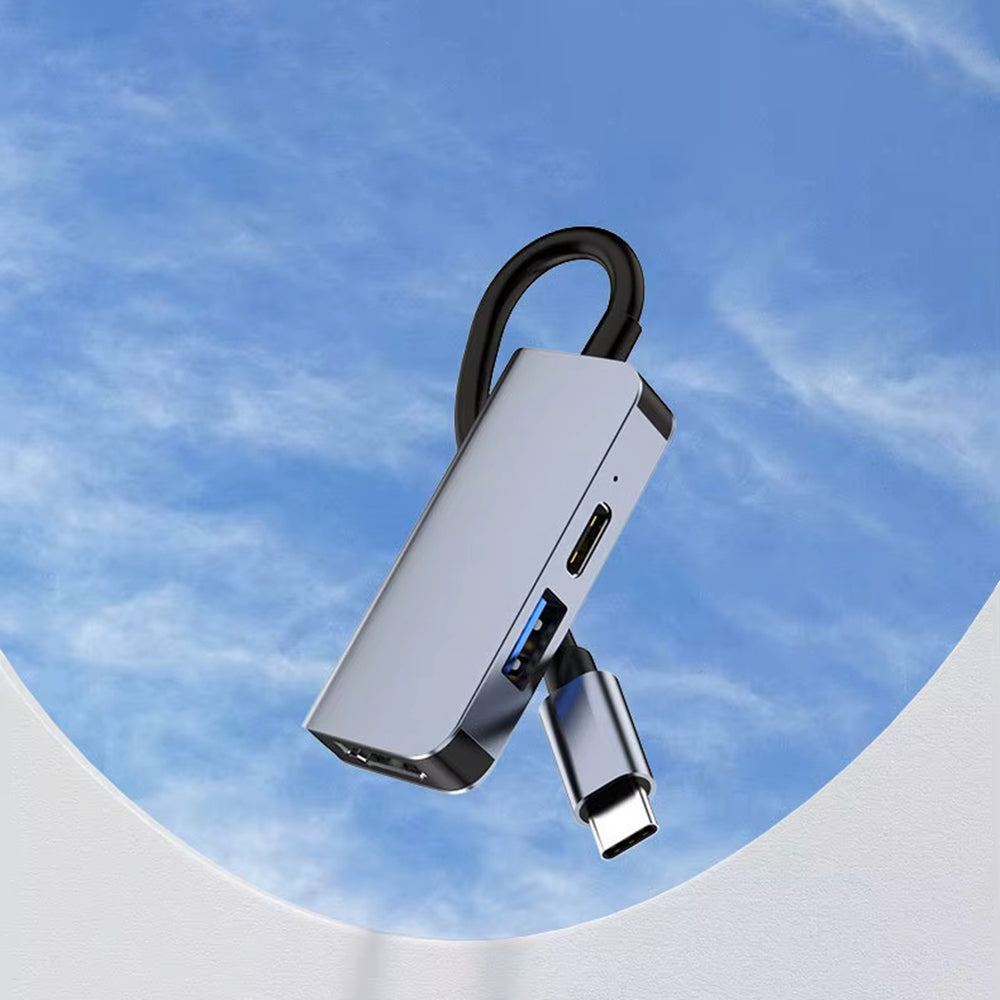 Hub USB-C Techsuit H4 TurboChargeX, 3v1, Šedý