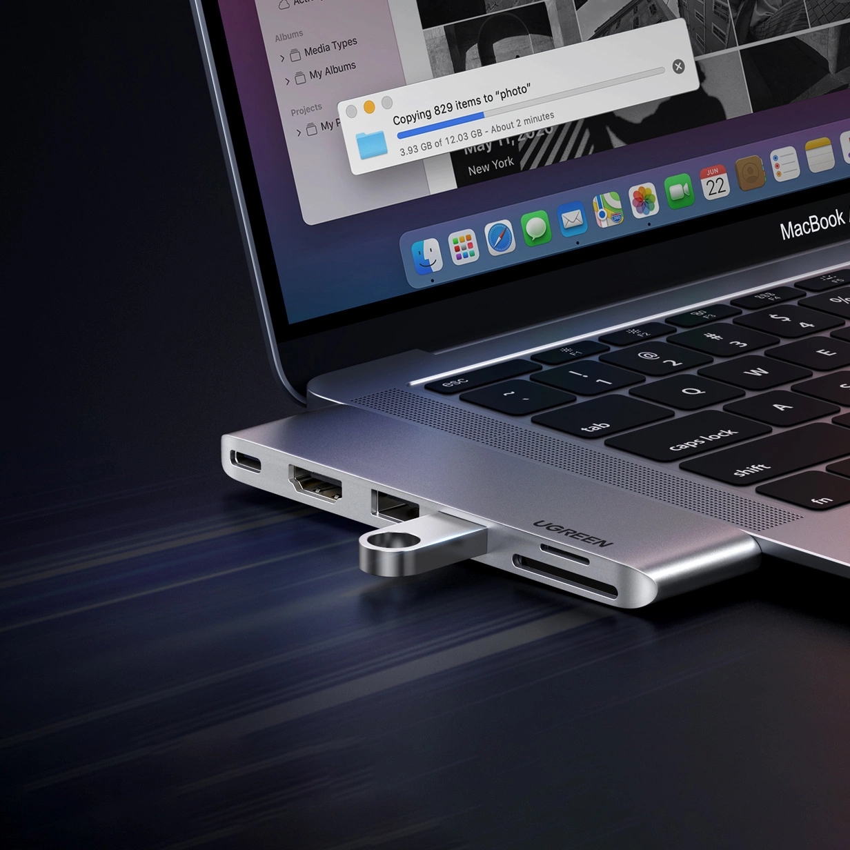 USB-C hub UGREEN CM380 (80856) pro Apple MacBook Pro / Air Series, 2 x USB-A 3.0 - 1 x USB-C - 1 x HDMI - 1 x SD - 1 x microSD
