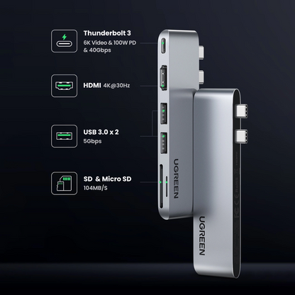 USB-C hub UGREEN CM380 (80856) pro Apple MacBook Pro / Air Series, 2 x USB-A 3.0 - 1 x USB-C - 1 x HDMI - 1 x SD - 1 x microSD