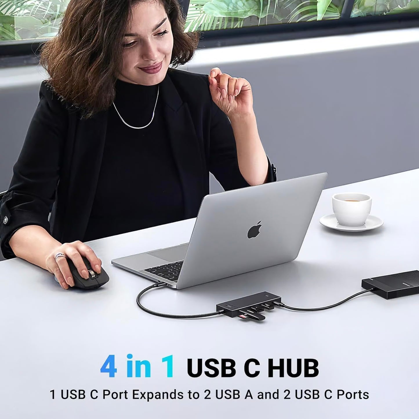 Hub USB-C UGREEN CM416, 2 x USB-A 3.1 - 2 x USB-C, 0,25 m, černý