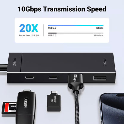 Hub USB-C UGREEN CM416, 2 x USB-A 3.1 - 2 x USB-C, 0,25 m, černý