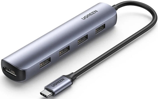 Hub USB-C UGREEN CM417, 4 x USB-A 3.2 - 1 x HDMI, šedý