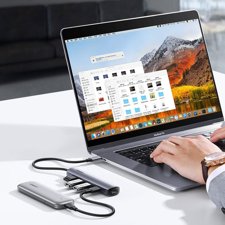 Hub USB-C UGREEN CM417, 4 x USB-A 3.2 - 1 x HDMI, šedý
