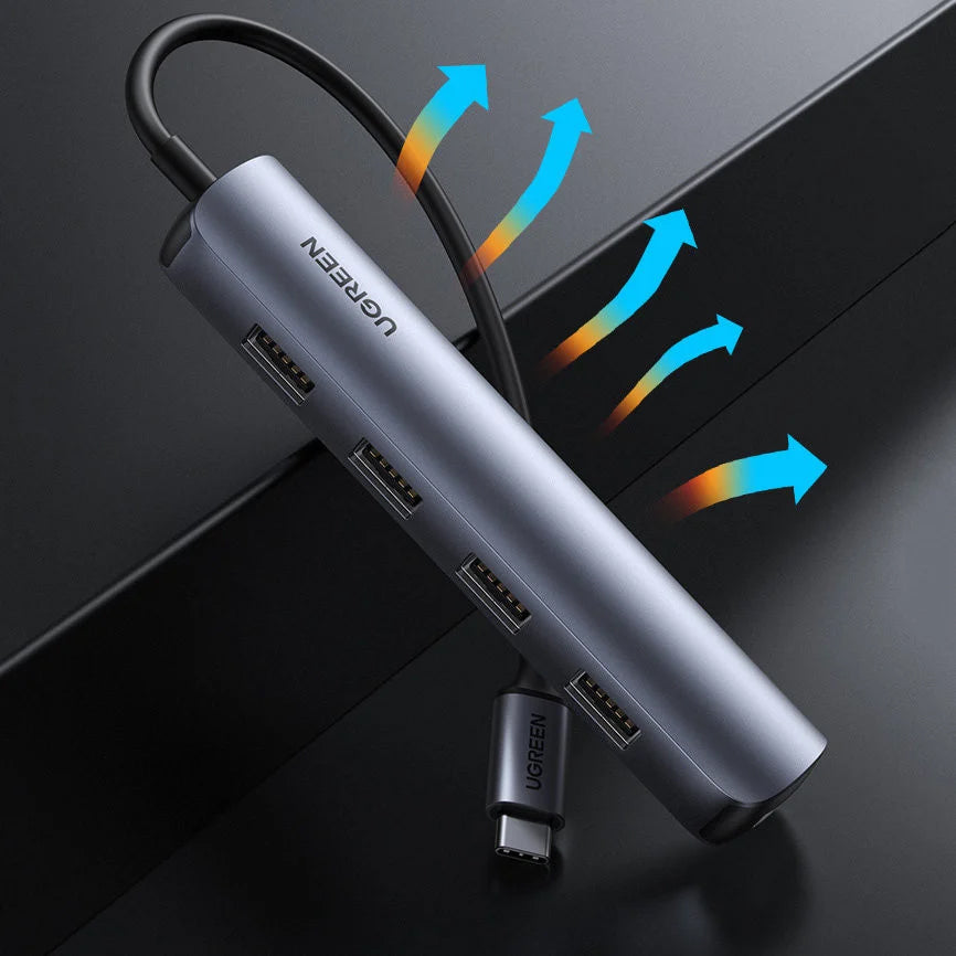 Hub USB-C UGREEN CM417, 4 x USB-A 3.2 - 1 x HDMI, šedý