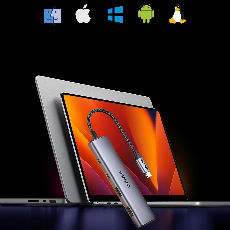 USB-C hub UGREEN CM473, 2 x USB-A 3.0 - 2 x USB-C, 0,20 cm, šedý