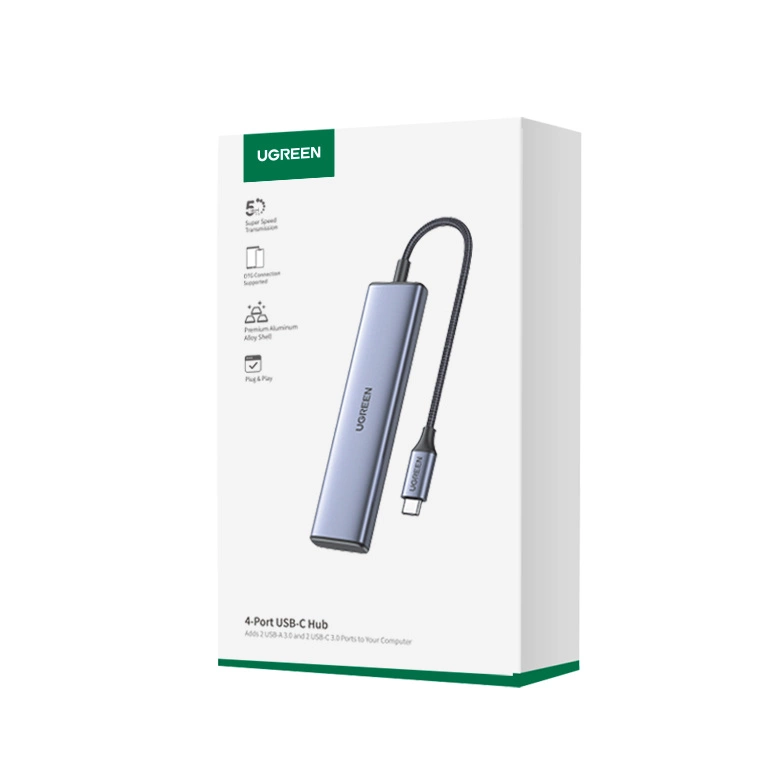 USB-C hub UGREEN CM473, 2 x USB-A 3.0 - 2 x USB-C, 0,20 cm, šedý