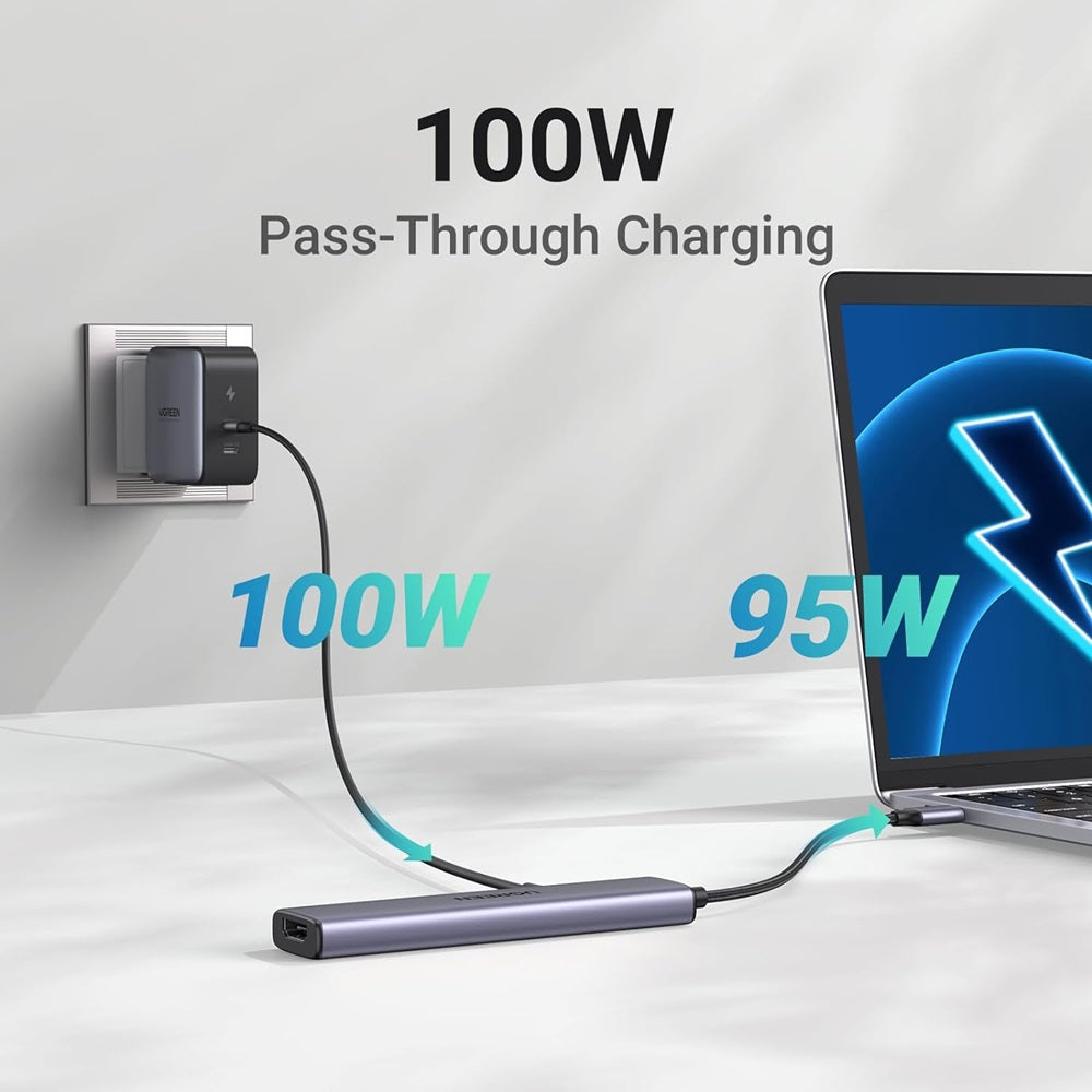 Hub USB-C UGREEN CM478, 1 x USB-A 3.0 - 2 x USB-A - 1 x USB-C - 1 x HDMI, šedý