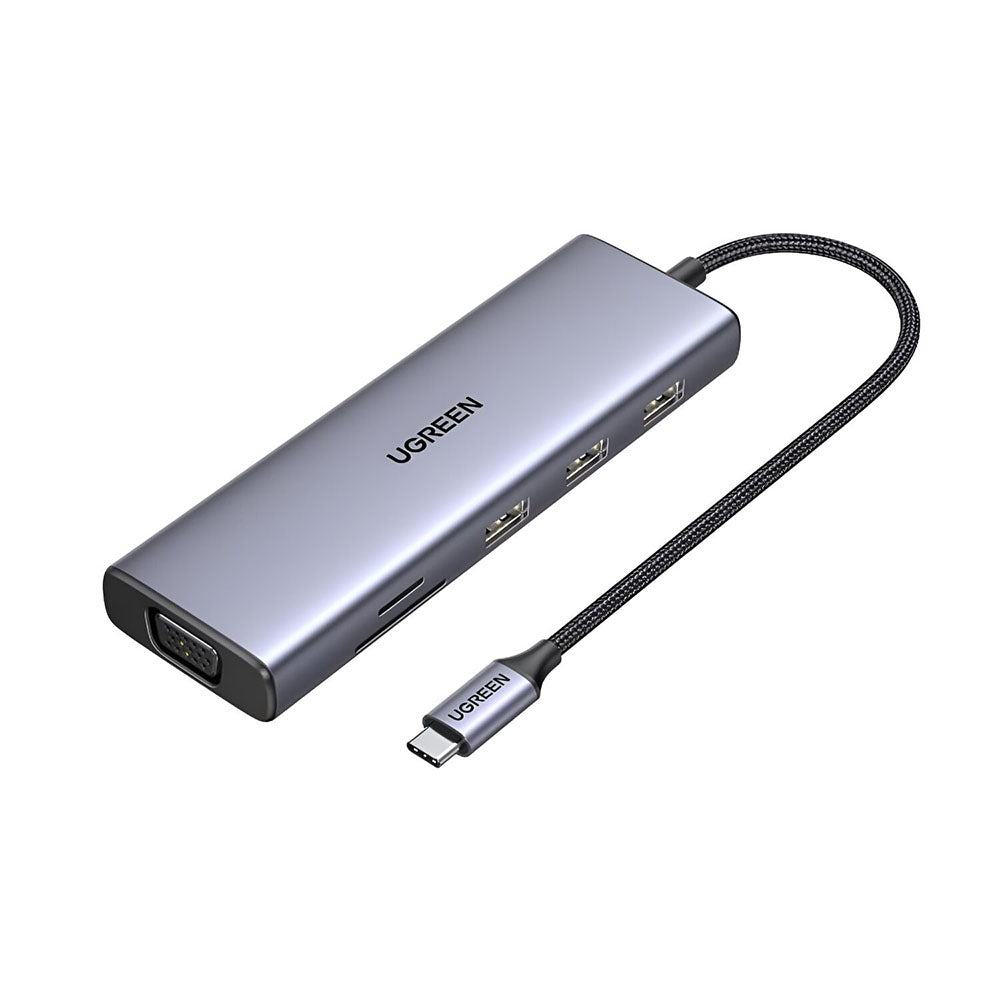 Hub USB-C UGREEN CM498 (15600), 3 x USB-A 3.0 - 1 x USB-C - 1 x HDMI - 1 x VGA - 1 x RJ45 - 1 x SD - 1 x microSD, Šedý