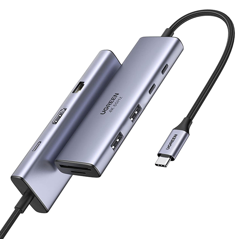 USB-C hub UGREEN CM498 (15375), 2 x USB-A - 3 x USB-C - 1 x HDMI - 1 x RJ45 - 1 x SD - 1 x microSD, Šedý