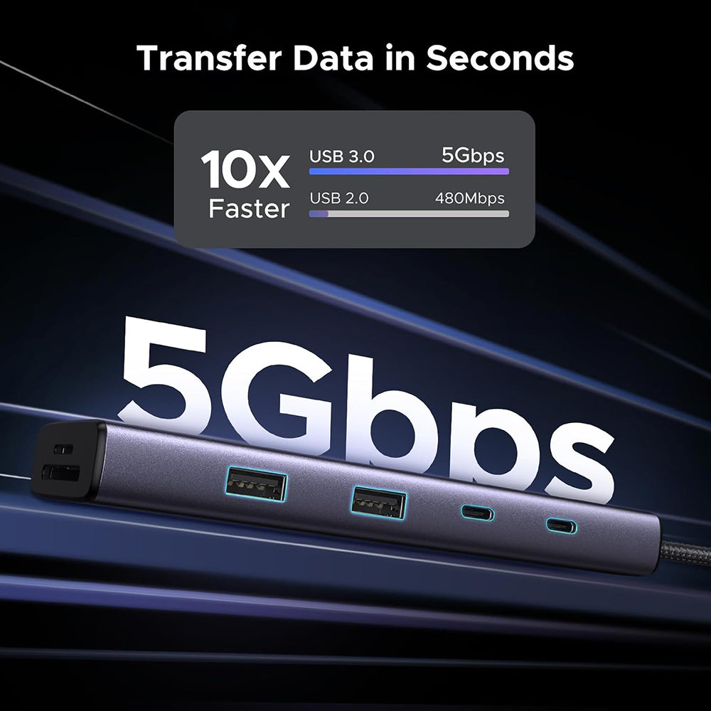 USB-C hub UGREEN CM498 (15375), 2 x USB-A - 3 x USB-C - 1 x HDMI - 1 x RJ45 - 1 x SD - 1 x microSD, Šedý