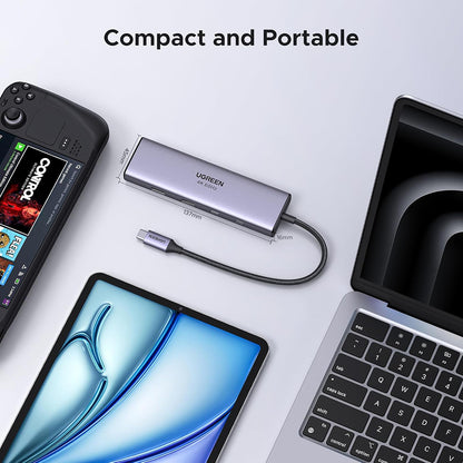 USB-C hub UGREEN CM498 (15375), 2 x USB-A - 3 x USB-C - 1 x HDMI - 1 x RJ45 - 1 x SD - 1 x microSD, Šedý