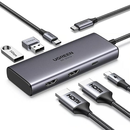 Hub USB-C UGREEN CM498 (15852), 2 x USB-A 3.0 - 2 x USB-C - 2 x HDMI, Šedý