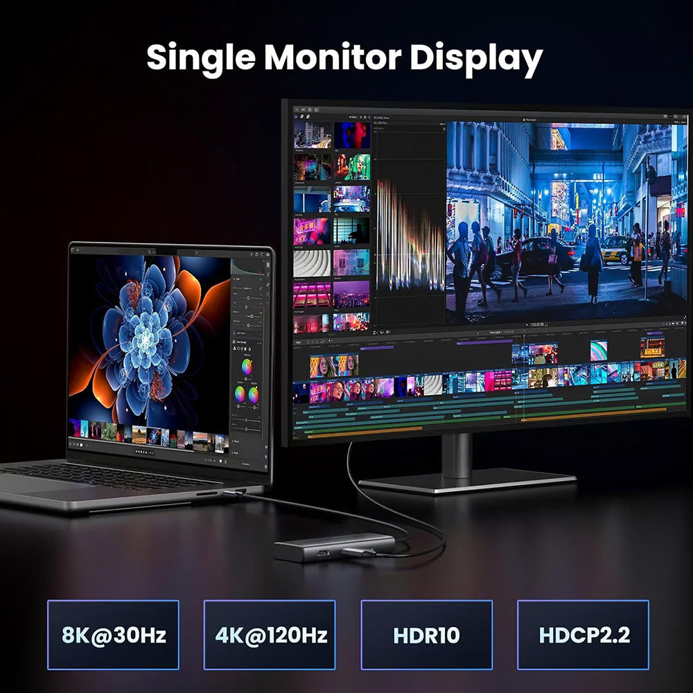 Hub USB-C UGREEN CM498 (15852), 2 x USB-A 3.0 - 2 x USB-C - 2 x HDMI, Šedý