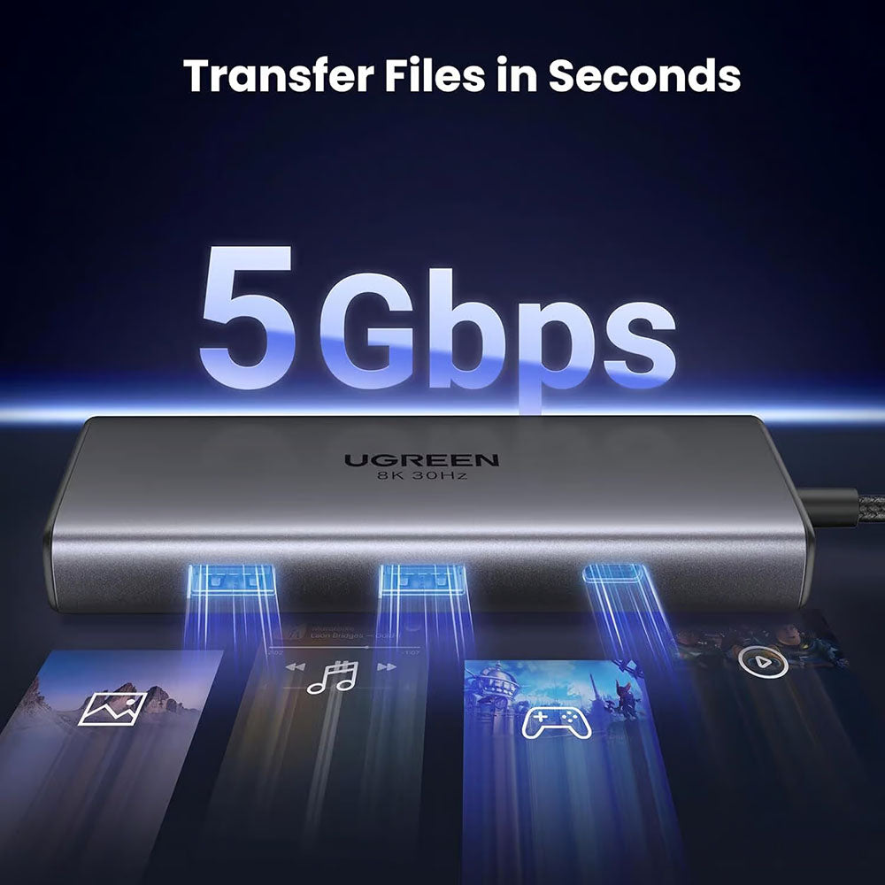 Hub USB-C UGREEN CM498 (15852), 2 x USB-A 3.0 - 2 x USB-C - 2 x HDMI, Šedý