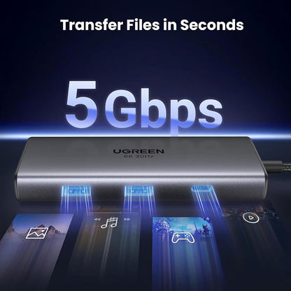 Hub USB-C UGREEN CM498 (15852), 2 x USB-A 3.0 - 2 x USB-C - 2 x HDMI, Šedý