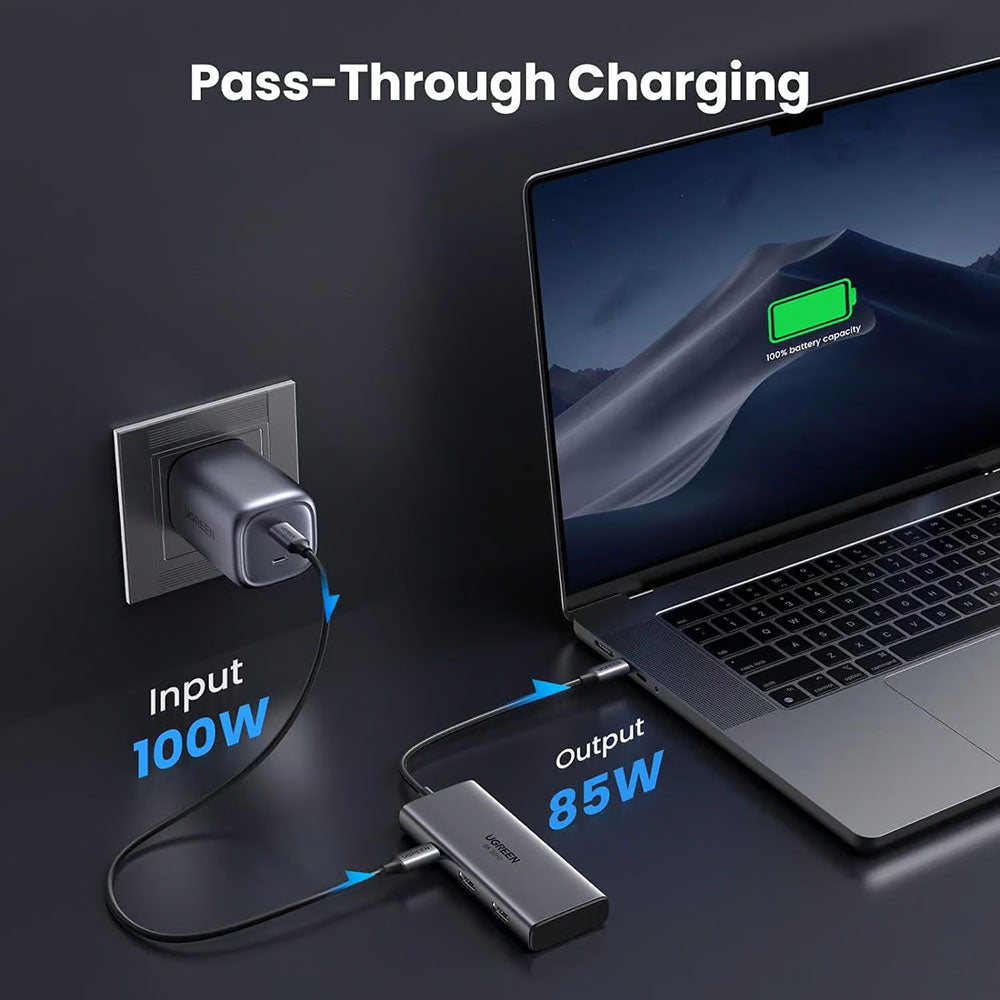 Hub USB-C UGREEN CM498 (15852), 2 x USB-A 3.0 - 2 x USB-C - 2 x HDMI, Šedý