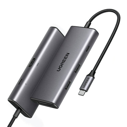 Hub USB-C UGREEN CM498 (15531), 2 x USB-A 3.2 - 2 x USB-C - 1 x HDMI - 1 x SD - 1 x microSD, Šedý