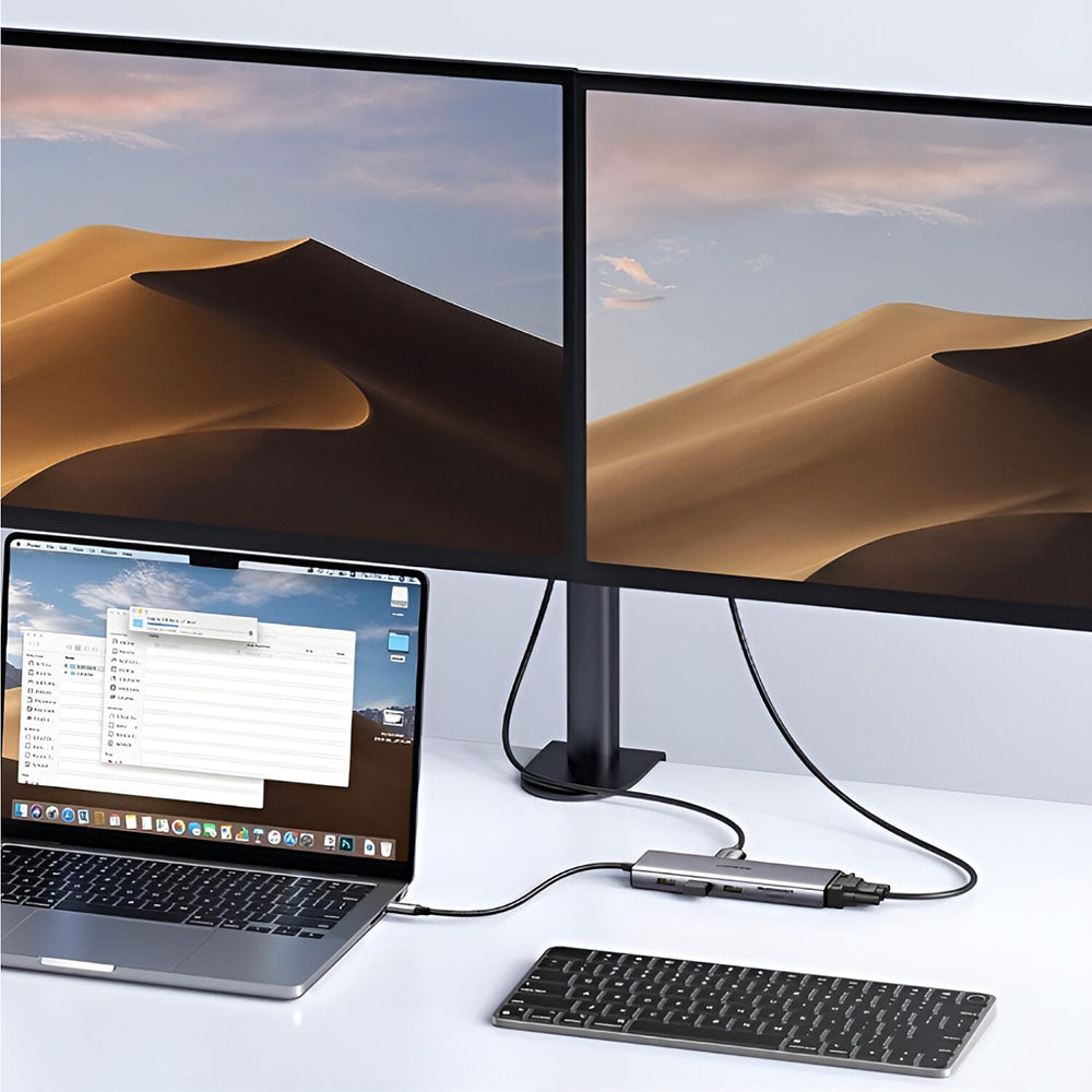 Hub USB-C UGREEN CM498 (15600), 3 x USB-A 3.0 - 1 x USB-C - 1 x HDMI - 1 x VGA - 1 x RJ45 - 1 x SD - 1 x microSD, Šedý