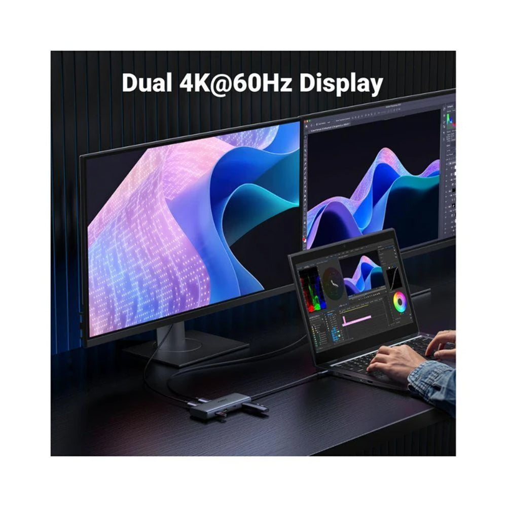 Hub USB-C UGREEN CM498 (45379), 2 x USB-A 3.2 - 3 x USB-C - 2 x HDMI, šedý