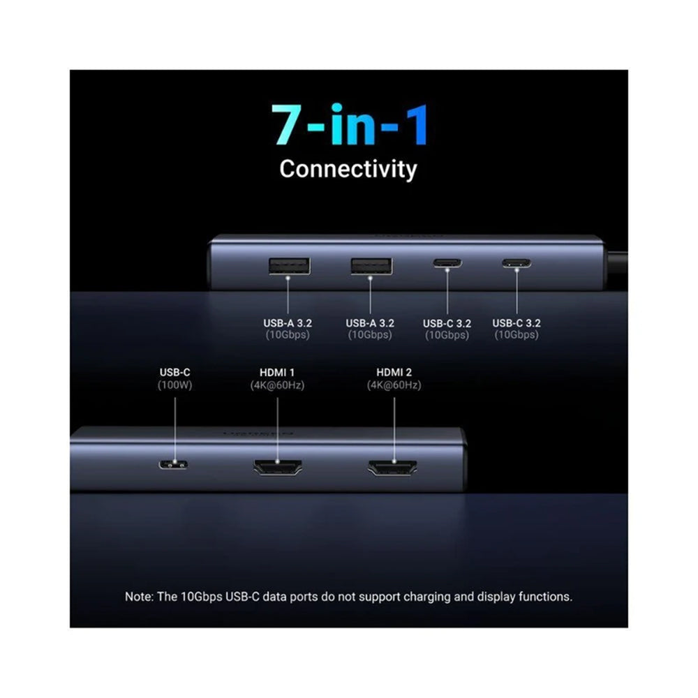 Hub USB-C UGREEN CM498 (45379), 2 x USB-A 3.2 - 3 x USB-C - 2 x HDMI, šedý