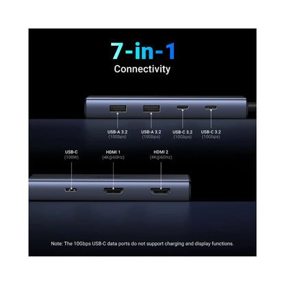 Hub USB-C UGREEN CM498 (45379), 2 x USB-A 3.2 - 3 x USB-C - 2 x HDMI, šedý
