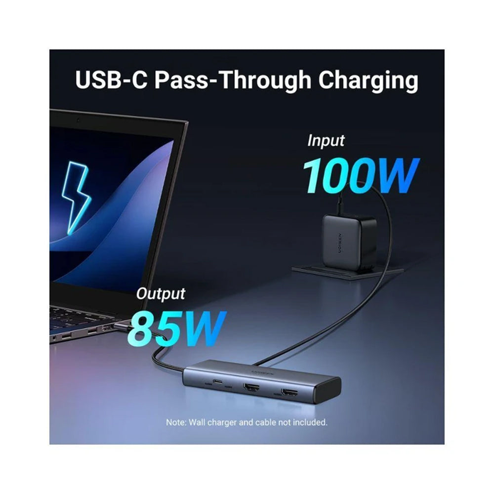 Hub USB-C UGREEN CM498 (45379), 2 x USB-A 3.2 - 3 x USB-C - 2 x HDMI, šedý
